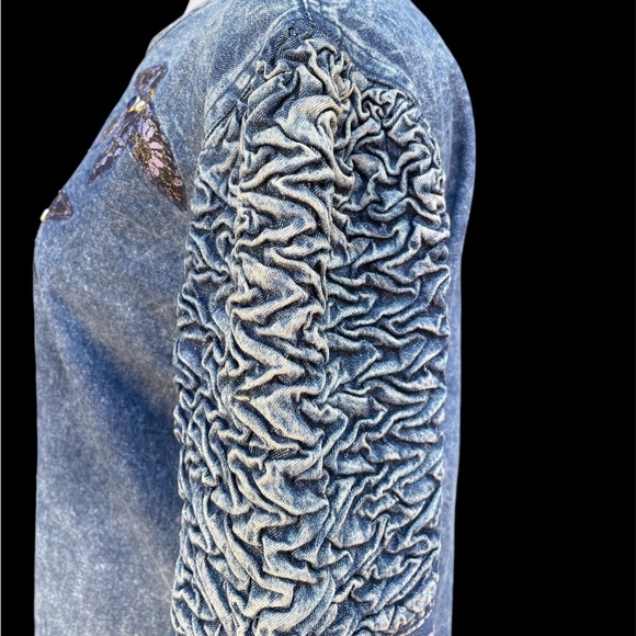 Vintage Distressed Cowgirl Western Line Dancing Denim Top Embroidered - Picture 12 of 15